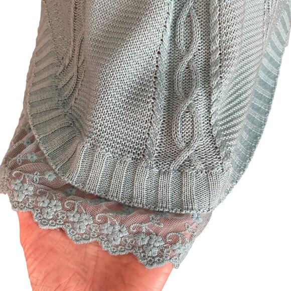 United States Sweaters Tunic Seafoam Cable Knit Lace Trim Minimalist Casual LG - Picture 4 of 8